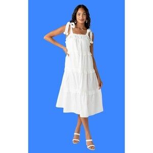 Fab’rik Callie Tiered Midi Dress White Beachy Vacation Size Small